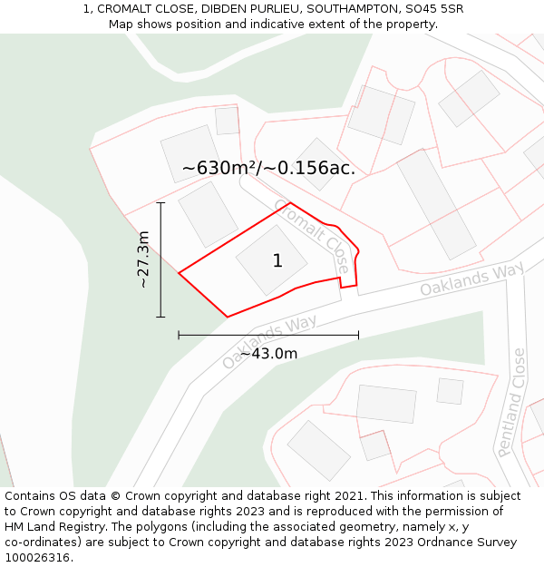 1, CROMALT CLOSE, DIBDEN PURLIEU, SOUTHAMPTON, SO45 5SR: Plot and title map