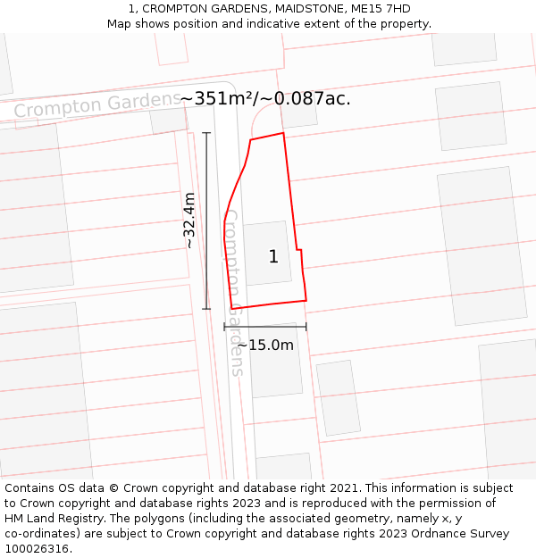 1, CROMPTON GARDENS, MAIDSTONE, ME15 7HD: Plot and title map