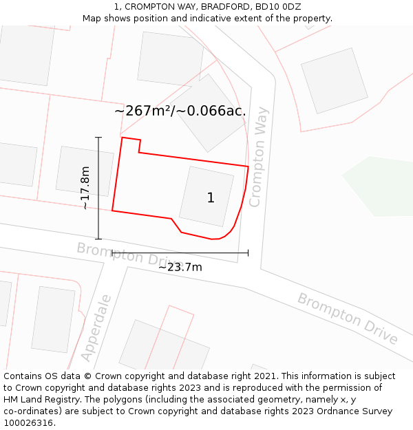 1, CROMPTON WAY, BRADFORD, BD10 0DZ: Plot and title map