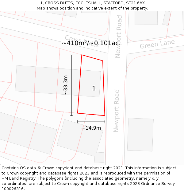 1, CROSS BUTTS, ECCLESHALL, STAFFORD, ST21 6AX: Plot and title map