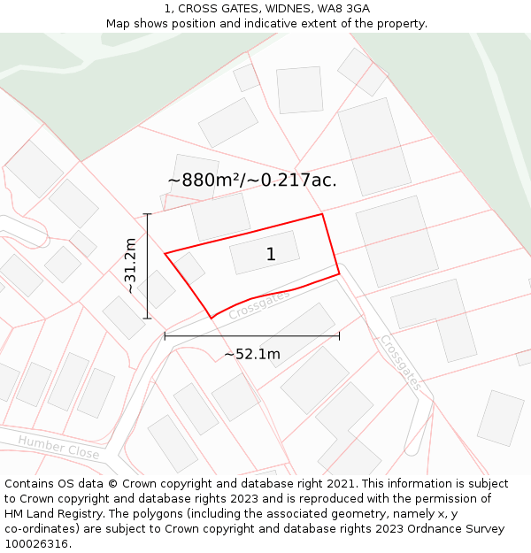 1, CROSS GATES, WIDNES, WA8 3GA: Plot and title map