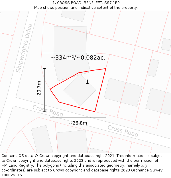 1, CROSS ROAD, BENFLEET, SS7 1RP: Plot and title map