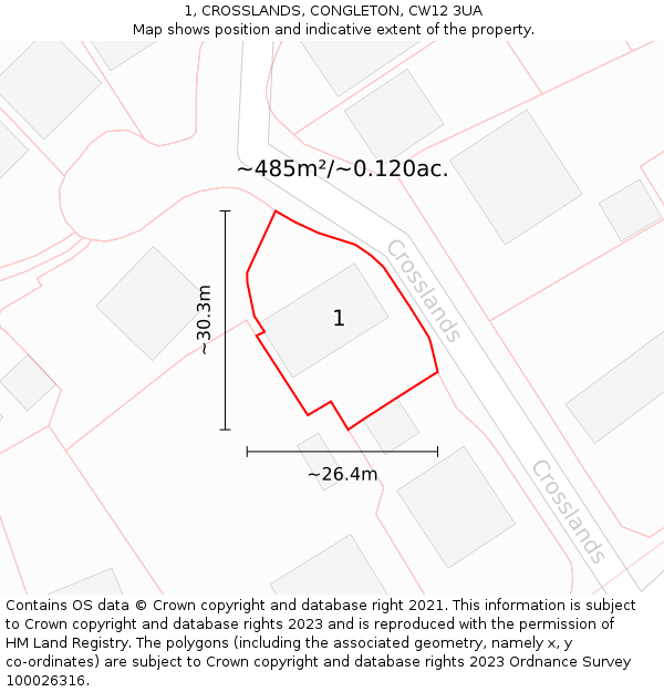 1, CROSSLANDS, CONGLETON, CW12 3UA: Plot and title map