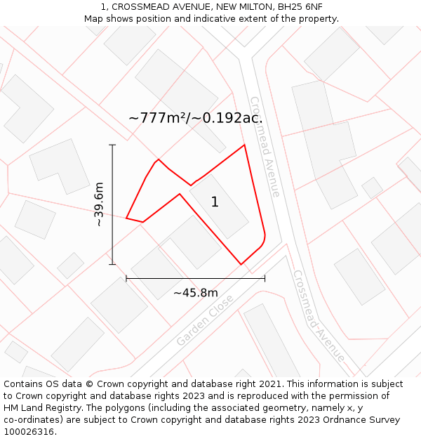 1, CROSSMEAD AVENUE, NEW MILTON, BH25 6NF: Plot and title map