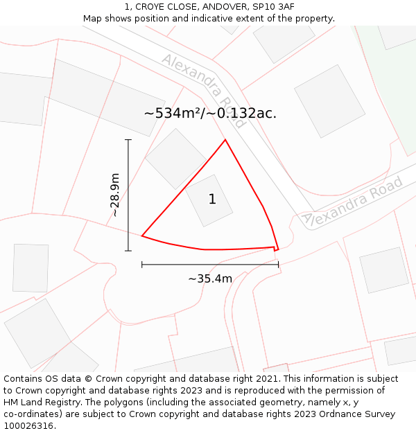 1, CROYE CLOSE, ANDOVER, SP10 3AF: Plot and title map