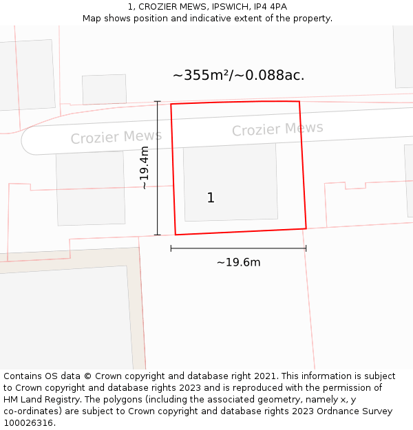 1, CROZIER MEWS, IPSWICH, IP4 4PA: Plot and title map