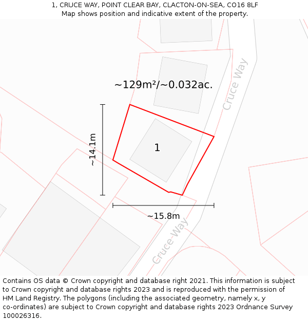 1, CRUCE WAY, POINT CLEAR BAY, CLACTON-ON-SEA, CO16 8LF: Plot and title map