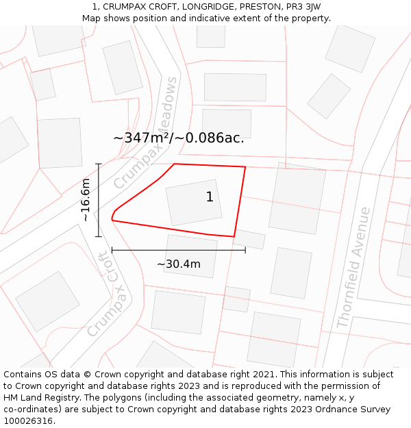 1, CRUMPAX CROFT, LONGRIDGE, PRESTON, PR3 3JW: Plot and title map
