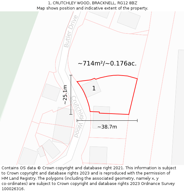 1, CRUTCHLEY WOOD, BRACKNELL, RG12 8BZ: Plot and title map