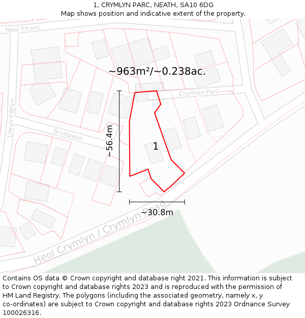 1, CRYMLYN PARC, NEATH, SA10 6DG: Plot and title map