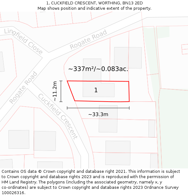 1, CUCKFIELD CRESCENT, WORTHING, BN13 2ED: Plot and title map