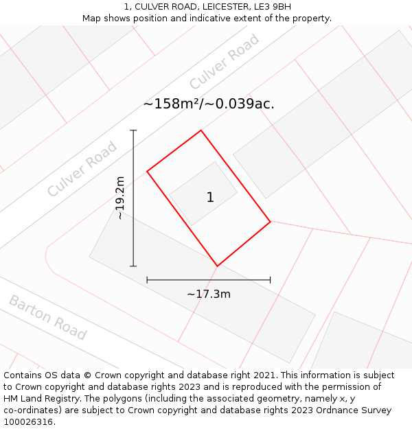 1, CULVER ROAD, LEICESTER, LE3 9BH: Plot and title map