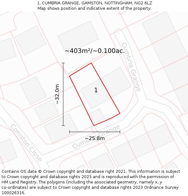 1, CUMBRIA GRANGE, GAMSTON, NOTTINGHAM, NG2 6LZ: Plot and title map