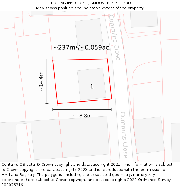 1, CUMMINS CLOSE, ANDOVER, SP10 2BD: Plot and title map
