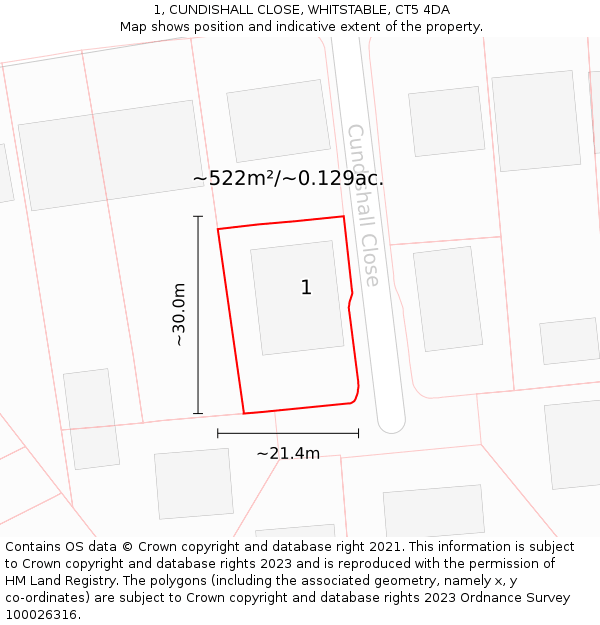 1, CUNDISHALL CLOSE, WHITSTABLE, CT5 4DA: Plot and title map