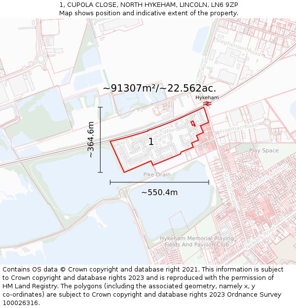 1, CUPOLA CLOSE, NORTH HYKEHAM, LINCOLN, LN6 9ZP: Plot and title map