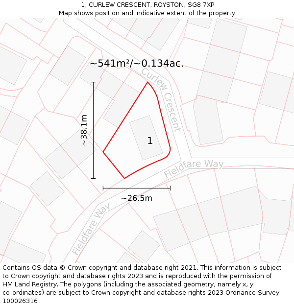 1, CURLEW CRESCENT, ROYSTON, SG8 7XP: Plot and title map