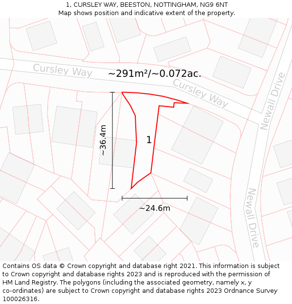1, CURSLEY WAY, BEESTON, NOTTINGHAM, NG9 6NT: Plot and title map
