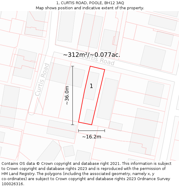 1, CURTIS ROAD, POOLE, BH12 3AQ: Plot and title map