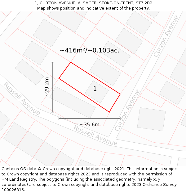 1, CURZON AVENUE, ALSAGER, STOKE-ON-TRENT, ST7 2BP: Plot and title map