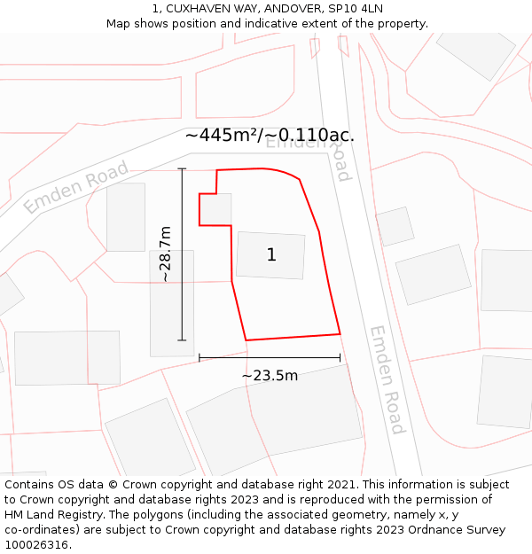 1, CUXHAVEN WAY, ANDOVER, SP10 4LN: Plot and title map