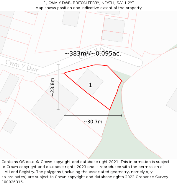 1, CWM Y DWR, BRITON FERRY, NEATH, SA11 2YT: Plot and title map