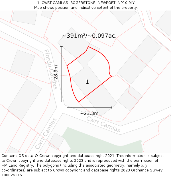 1, CWRT CAMLAS, ROGERSTONE, NEWPORT, NP10 9LY: Plot and title map