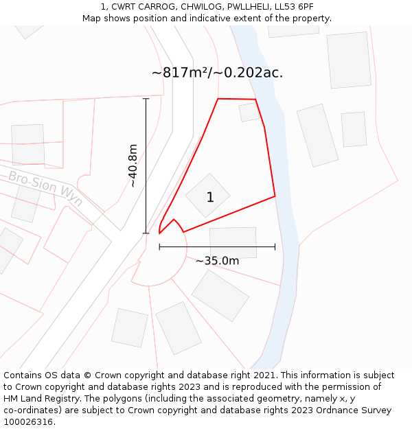 1, CWRT CARROG, CHWILOG, PWLLHELI, LL53 6PF: Plot and title map
