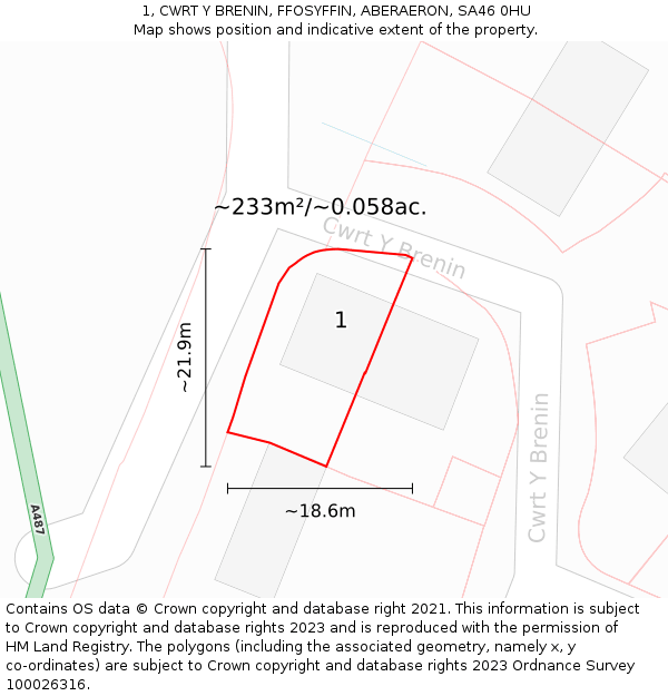 1, CWRT Y BRENIN, FFOSYFFIN, ABERAERON, SA46 0HU: Plot and title map