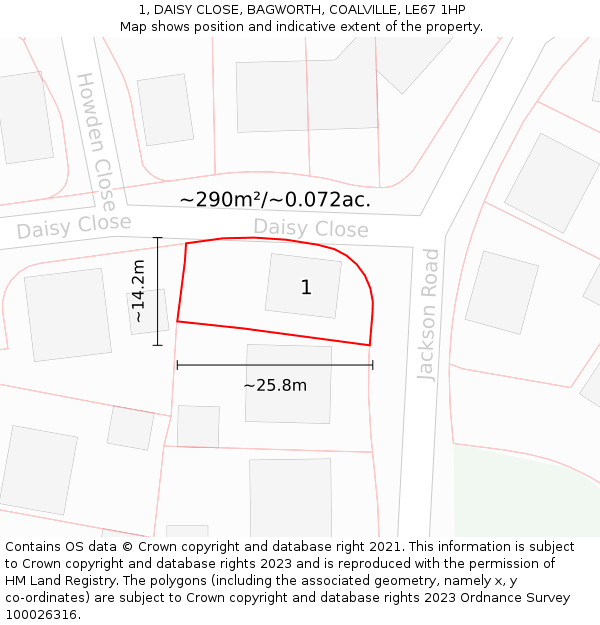 1, DAISY CLOSE, BAGWORTH, COALVILLE, LE67 1HP: Plot and title map