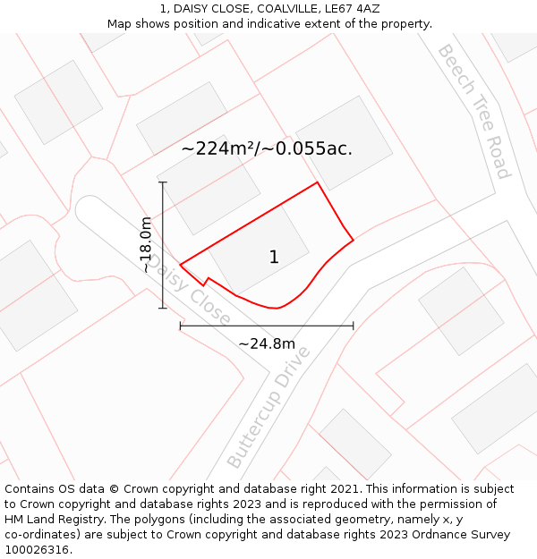 1, DAISY CLOSE, COALVILLE, LE67 4AZ: Plot and title map