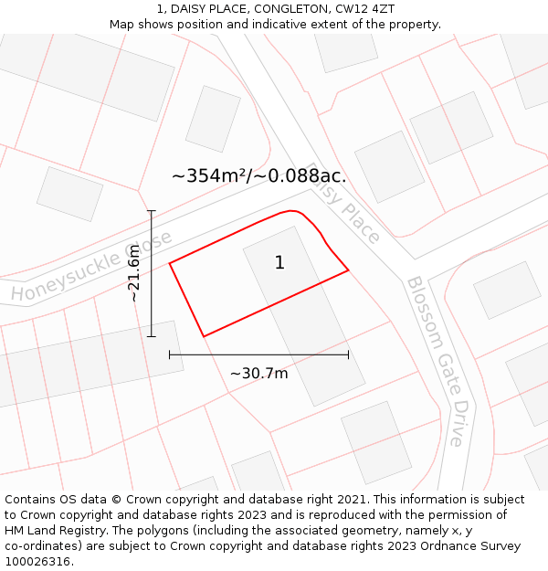 1, DAISY PLACE, CONGLETON, CW12 4ZT: Plot and title map