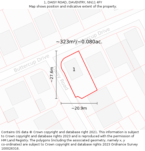 1, DAISY ROAD, DAVENTRY, NN11 4FY: Plot and title map
