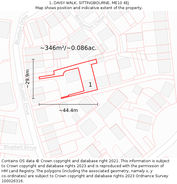 1, DAISY WALK, SITTINGBOURNE, ME10 4EJ: Plot and title map
