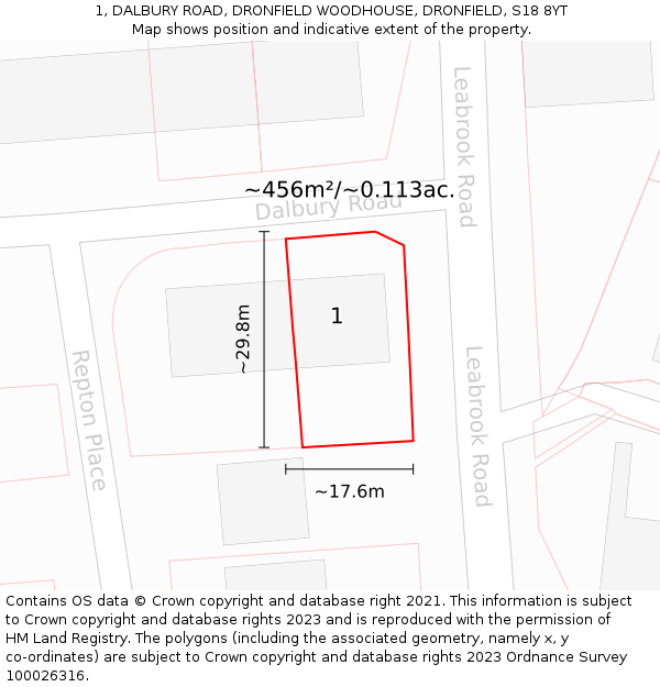 1, DALBURY ROAD, DRONFIELD WOODHOUSE, DRONFIELD, S18 8YT: Plot and title map