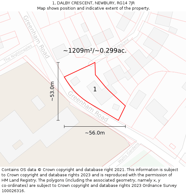 1, DALBY CRESCENT, NEWBURY, RG14 7JR: Plot and title map