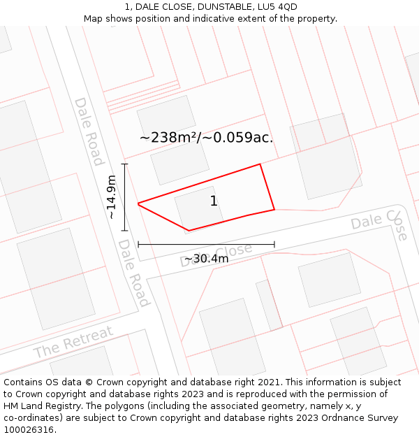 1, DALE CLOSE, DUNSTABLE, LU5 4QD: Plot and title map