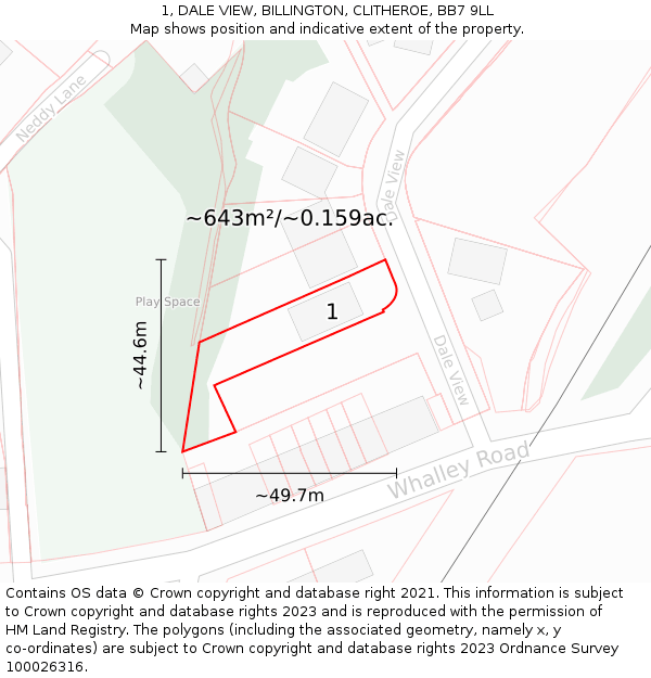 1, DALE VIEW, BILLINGTON, CLITHEROE, BB7 9LL: Plot and title map