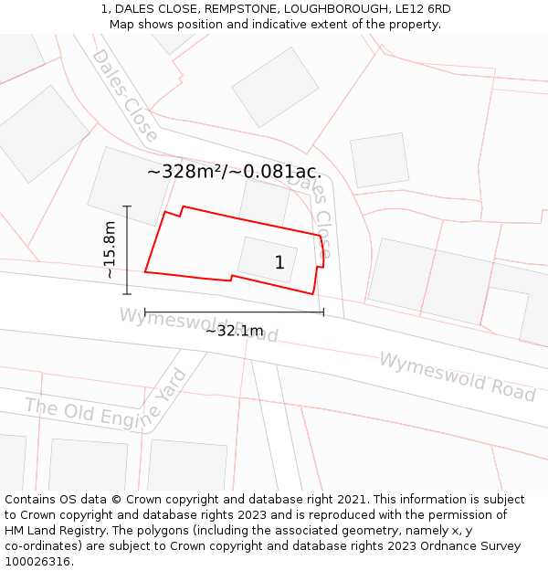 1, DALES CLOSE, REMPSTONE, LOUGHBOROUGH, LE12 6RD: Plot and title map