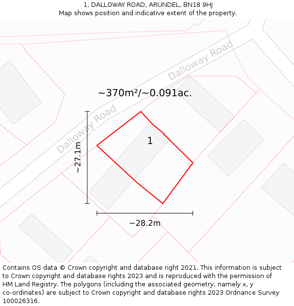 1, DALLOWAY ROAD, ARUNDEL, BN18 9HJ: Plot and title map