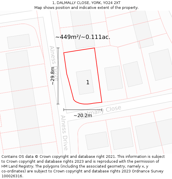 1, DALMALLY CLOSE, YORK, YO24 2XT: Plot and title map