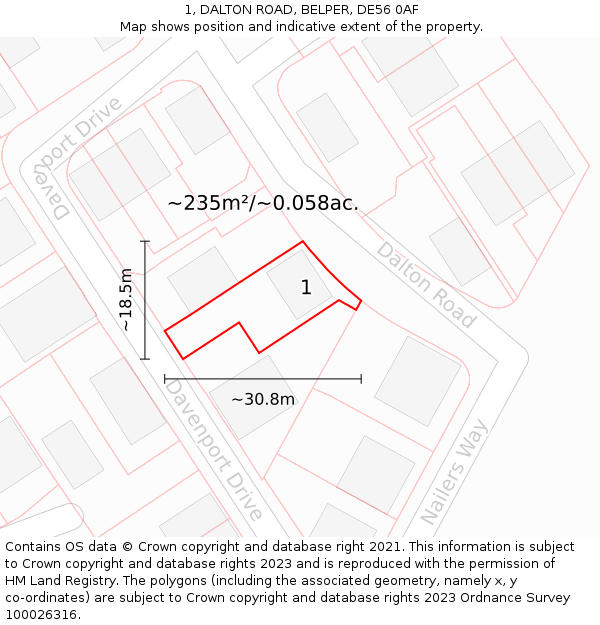 1, DALTON ROAD, BELPER, DE56 0AF: Plot and title map