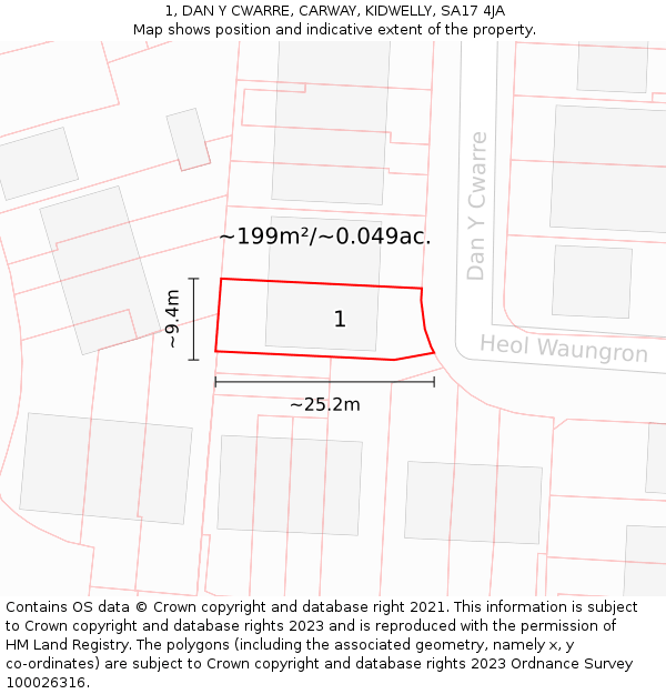 1, DAN Y CWARRE, CARWAY, KIDWELLY, SA17 4JA: Plot and title map