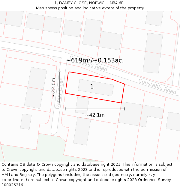 1, DANBY CLOSE, NORWICH, NR4 6RH: Plot and title map