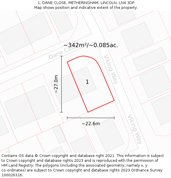 1, DANE CLOSE, METHERINGHAM, LINCOLN, LN4 3DP: Plot and title map