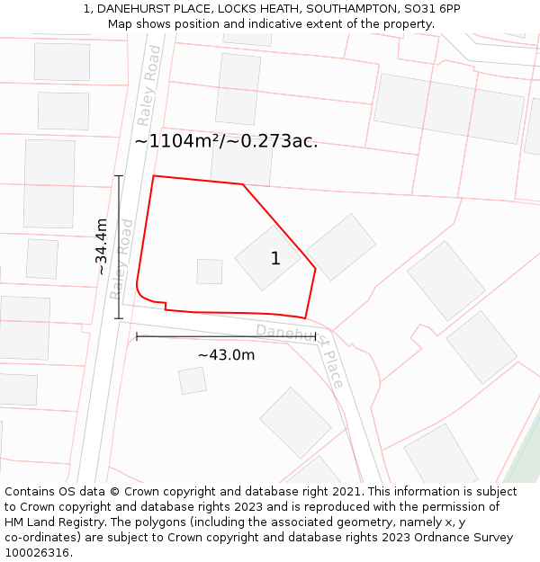 1, DANEHURST PLACE, LOCKS HEATH, SOUTHAMPTON, SO31 6PP: Plot and title map
