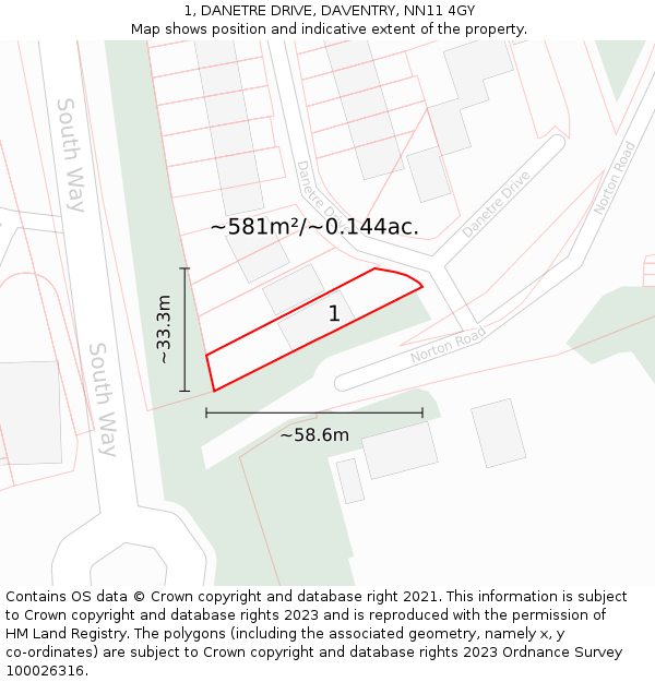 1, DANETRE DRIVE, DAVENTRY, NN11 4GY: Plot and title map