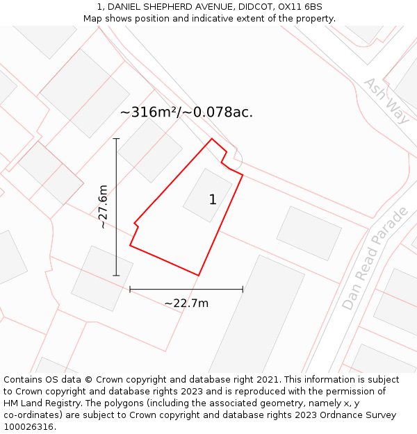 1, DANIEL SHEPHERD AVENUE, DIDCOT, OX11 6BS: Plot and title map
