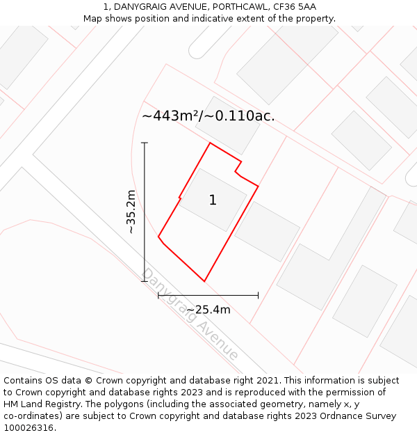 1, DANYGRAIG AVENUE, PORTHCAWL, CF36 5AA: Plot and title map