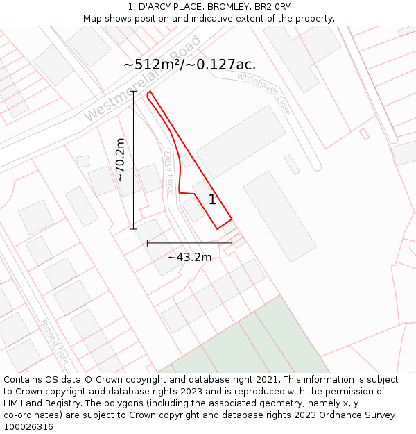 1, D'ARCY PLACE, BROMLEY, BR2 0RY: Plot and title map